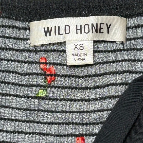 Wild Honey Black Cherry Print Tie Front Cutout Mini Dress XS Cottagecore Cute - Picture 5 of 7